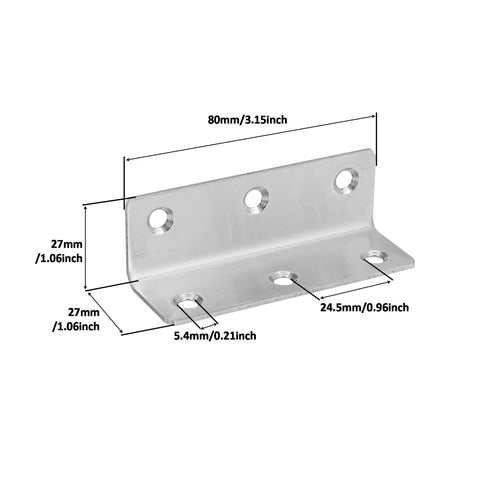 Dimensions of Heavy Duty L Bracket Shelf Braces 3.2 Inch, 4 Pack Stainless Steel Corner Braces, Polished Silver, Corrosion Resistant.