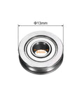 Eight Piece U Groove Ball Bearings 4x13x4mm Chrome Steel Roller Wheels Double Shielded ABEC3 shown front view with measurements.