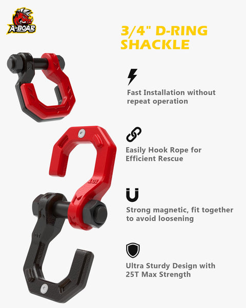 Three Quarters Inch D Ring Shackles Heavy Duty Forged Steel With Seven Eighth Inch Pin Easy Open For Towing Winch Hooks