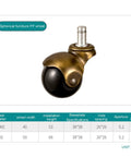Solid Brass Ball Caster Wheels With Tight Locking Brake Four Pack showing a 1.5 inch wheel diameter and black treads for rolling carts.