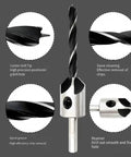 Seven Piece Heavy Duty Countersink Drill Bit Set Rock Solid High Speed Steel with center drill tip for precise holes.