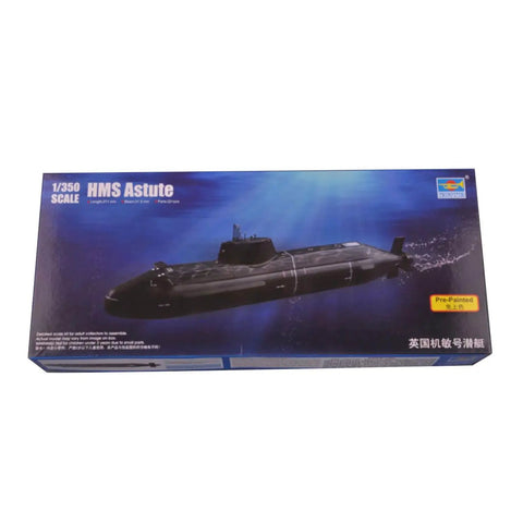 Astute-Class Nuclear Attack Submarine Model Kit 1/350 For RC Hobbyists, Trumpeter 04598 box showing British submarine replica