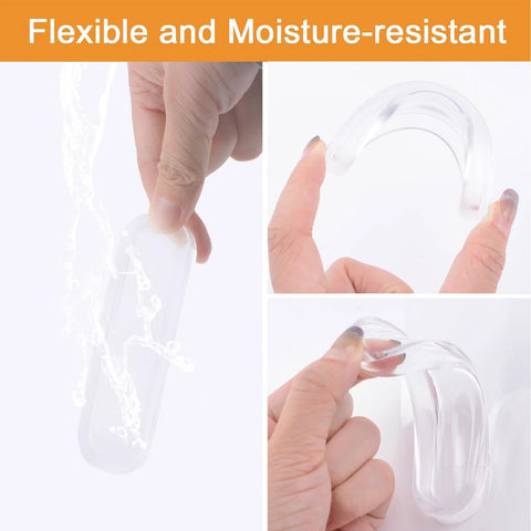Close-up of clear PU self-adhesive finger pulls showing flexibility and moisture resistance features.