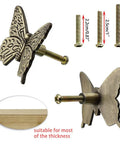 Pack Of 5 Vintage Butterfly Cabinet Door Knobs In Antique Bronze Finish With Retro Charm, showing screws and side view