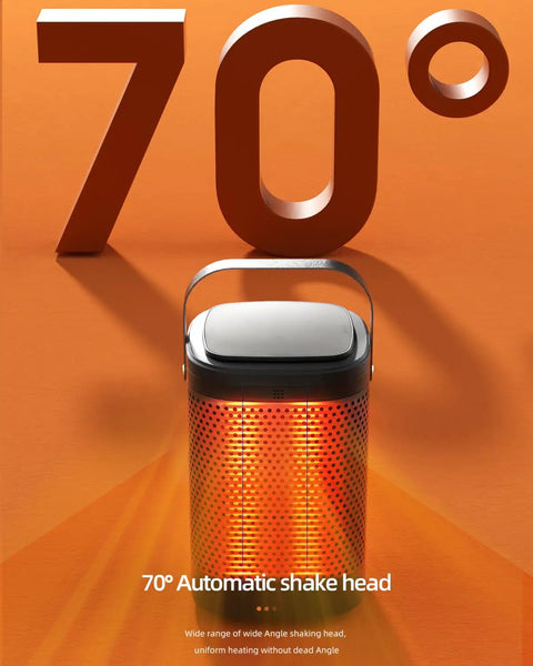 Portable Indoor Space Heater 1500W With Thermostat And 12 Hour Timer, 70 Degree Oscillation, front view on orange background