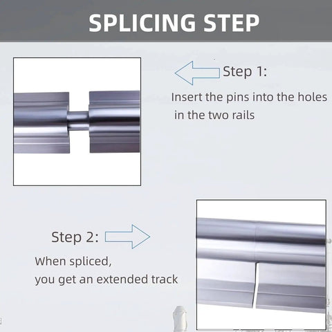 Illustration showing splicing steps for SBR16 Linear Rail Kit 2500mm Spliced Guide With Two 1500mm And Two 1000mm Rails.