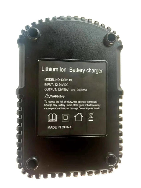 Back view of a car battery charger for 12V and 20V max lithium batteries that plays nice with DCB201 DCB202 DCB203.