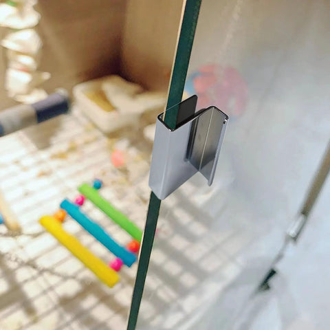 2 Pack 1.6 Inch Glass Finger Edge Pull Handle For Display Cabinets And Window Doors Polished Chrome close-up view in use