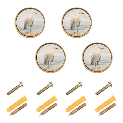 Four Pack Seabird Fence Vintage Gold Cabinet Knobs With Round Pull Design For Drawers Walls And Dressers, Scratch Resistant Gold Finish, Dual Screw Installation, Durable Acrylic And Zinc Alloy