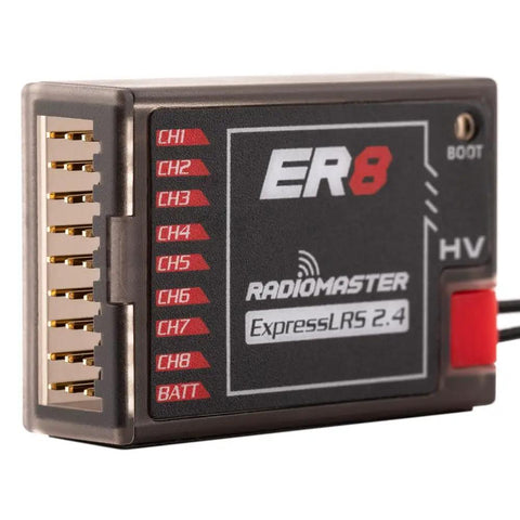 ExpressLRS ER8 2.4GHz 8 Channel PWM Receiver With Telemetry for FPV Drones, Airplanes, and Gliders, side view