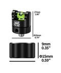 Bubble Spirit Level, Quick Horizon Leveling Tool for Camera Rigs, compact size, black metal design with bubble gauge.