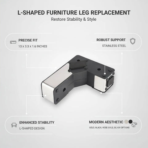 Easy Install L Shaped Furniture Leg Replacement With Stainless Steel Support for sofas, cabinets and bed frames, 13 x 3.3 x 1.6 inches
