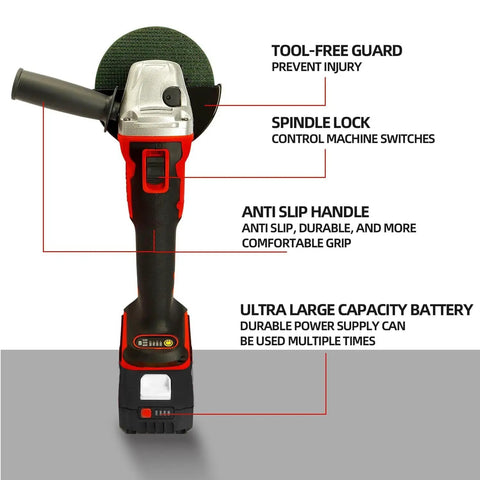 Cordless 20V Angle Grinder With Makita 18V Battery Compatibility, 8500 RPM, 4-1/2 Inch Disc, Four Speed Levels, front view