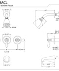 American Classic Triple-Handle Tub And Shower Faucet In Brushed Nickel Durable Solid Brass Construction technical diagram