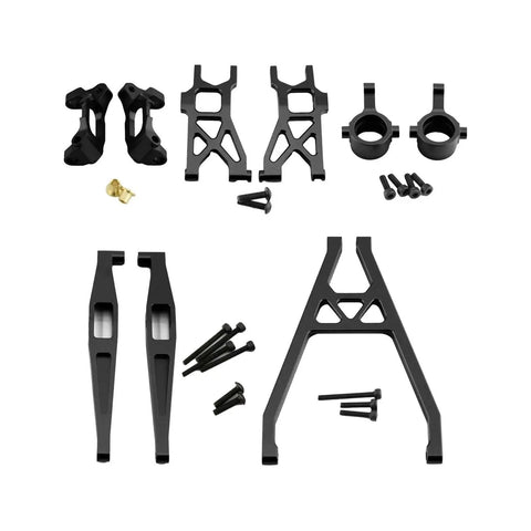 Built Like Steel 1/18 Scale Rc Car Suspension Kit Featuring Bombproof Aluminum C Hubs Front Lower And Rear Lower Arms Coupled With Precision Steering Cups.
