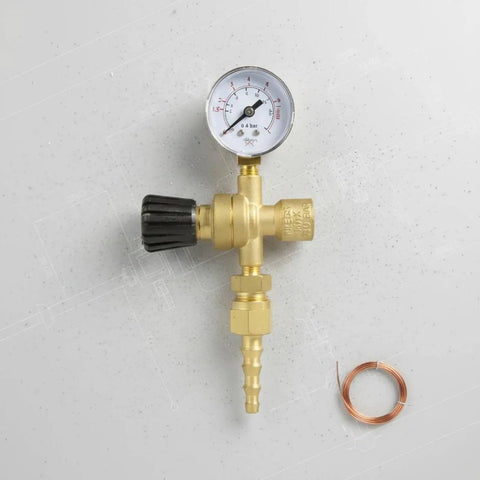 Pro Grade Argon And CO2 Gas Regulator With Brass Frame Single Stage Pressure Controller Easy Turn Knob For Precise Adjustable Output Gauge Included And Smooth Gas Supply For Welding Stations And Field Repairs brass regulator with gauge and copper tube