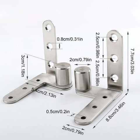 Heavy Duty 270 Degree Cabinet Pivot Hinge, 4 Inch Shaft Fittings, Solid Steel, Rust Resistant, measurements visible