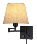 Must Have Bedside Wall Lamp With Dimmable Switch And USB Outlet Swing Arm Fabric Shade Sconce In Black For Bedroom Living Room Or Hotel