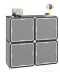 Totally Versatile 4 Cube Storage Organizer With Doors, dark grey multifunctional cube shelves, front view with decor.