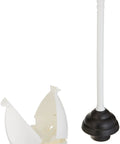 Heavy Duty Rubber Cup Toilet Plunger With Wall Mount Holder And Plastic Handle, featuring black rubber cup and white handle.