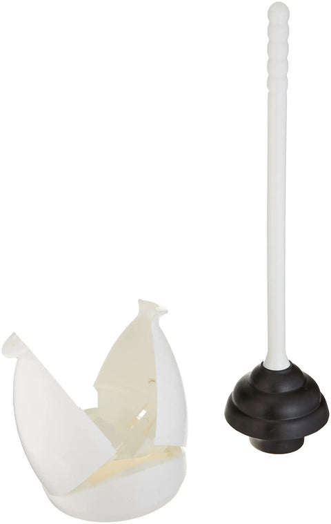 Heavy Duty Rubber Cup Toilet Plunger With Wall Mount Holder And Plastic Handle, featuring black rubber cup and white handle.