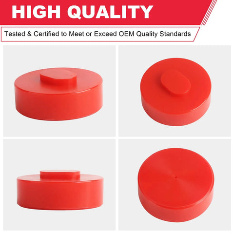 4 Pack Red Polyurethane Jack Pad Support Points For Porsche 911 924S 944, heavy duty, 65mm diameter, side and top views.