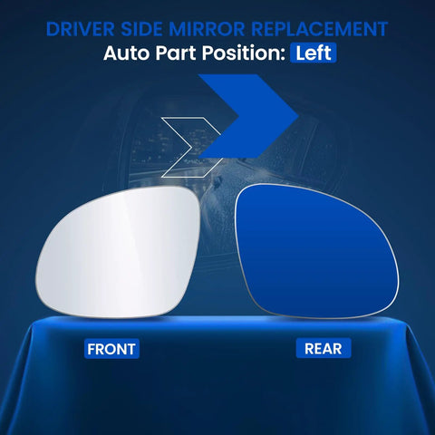 Driver Left Side Mirror Glass For Volkswagen Tiguan 2009 2017 Convex Glass Replacement Non Heated showing front and rear views