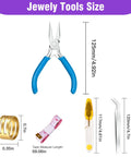 Needle Nose Pliers For Jewelry Making 4.5 Inch Precision Tool With Built In Tweezer And Tape Measure, tool size details shown
