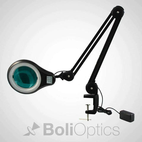 ESD Safe Glass Lens Magnifying Lamp With Clamp, 8 Diopter Approx 3X Magnification, Pro Grade LED Work Light, Matte Black