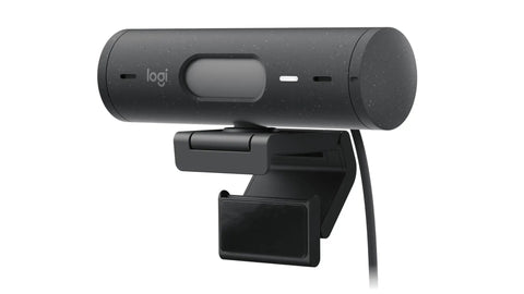 Straight Up 1080P Webcam With Smart Auto Lighting Show Mode Built In Noise Cancelling Mics Privacy Shutter Goes Hard On Zoom Teams And Google Meets For Crisp Streaming Experience Matte Black showing side view with mounted clip.