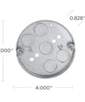 4 Inch Round Ceiling Pan Gray Finish With Half Inch Depth And Half Inch Bottom Knockouts For Easy Wiring Fixture Mounts No Fuss And Durable Ceiling Install For Electrical Boxes And Lighting Fixtures Ready, top view