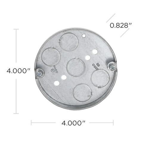 4 Inch Round Ceiling Pan Gray Finish With Half Inch Depth And Half Inch Bottom Knockouts For Easy Wiring Fixture Mounts No Fuss And Durable Ceiling Install For Electrical Boxes And Lighting Fixtures Ready, top view