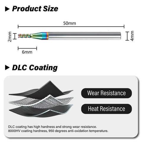 Two Millimeter Carbide Square End Mill With Three Flutes And Four Millimeter Shank For Aluminum Milling High Feed U Type Design