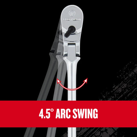 V Series One Quarter Inch Drive Ratchet With 80 Tooth, Flexible XL Head showcasing 4.5-degree arc swing