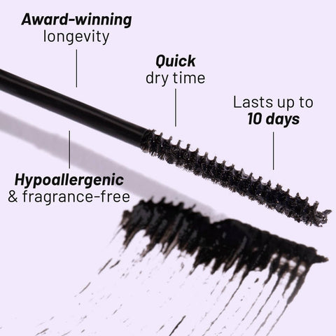 Close-up of a mascara wand illustrating features of Eternal Bond Black Lash Glue With Crystal Coat Sealant for long-lasting wear.