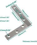 Rock Solid L Bracket Corner Brace 100 Pcs Nickel Plated Steel Mending Plates For Furniture Repair And Shelf Support close-up with dimensions.