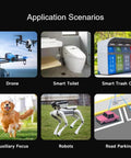 Image showing six application scenarios for Compact LiDAR Ranging Sensor With 8m Range Low Power Draw Plug And Play Easy To Integrate Mini Laser Module Using TOF Tech Packed With Adaptive Algorithms For Reliable Performance In Real World Environments, including drones, smart toilets, smart trash cans, auxiliary focus, robots, and road parking.