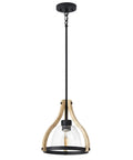 Farmhouse Walnut Wood Pendant Light With Black Glass Shade Adjustable Length Dimmable Industrial Kitchen Island Lighting