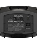 Back view of EUROLIVE B105D Ultra Compact 50W PA And Monitor Speaker with control panel and input ports visible.
