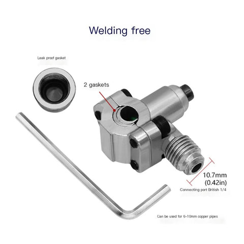 Refrigerator needle valve kit BVP31 with two gaskets and wrenches; chrome valve with 1/4 port for 6–10 mm copper pipes