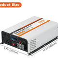 2000 Watt Pure Sine Wave Power Inverter Converts 12V DC To 120V AC With LCD Display, dimensions 14.37" x 9.72" x 3.74".
