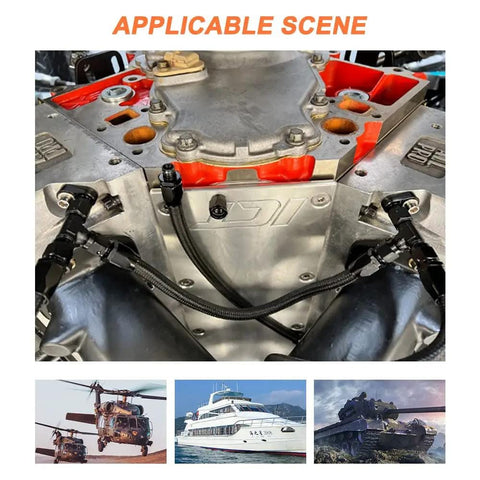 Braided Nylon And Stainless Steel Steam Vent Hose Kit on LS engine block with 4AN connectors and T-fittings for LS engine family.