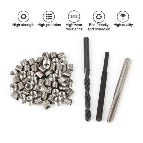 50Pcs Stainless Steel Thread Repair Kit With Helicoil Style Inserts For Aluminum And Other Light Metals shown with tools and inserts