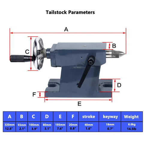 6 Inch 3 Jaw Chuck Milling Machine Indexing Head With Vertical Horizontal Indexing Plate Rotary Table Set Including Tailstock, showing dimensions and parameters.