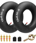 Heavy Duty Inner Tubes For 16x6.50-8 And 16x7.50-8 With Straight Valve Stem, Pack Of 2, with valves and caps