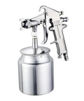 Heavy Duty F-75 Spray Gun With Aluminum Cup And Silver Handle For Car Auto Bodywork Or Furniture Painting Adjustable Nozzle Control, showing a close-up view of the spray gun and cup.