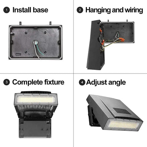 Installation steps for 100W LED Full Cut Off Outdoor Wall Pack Light For Security And Safety, 13400LM 5000K, IP65 Waterproof