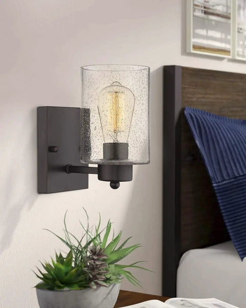 2 Pack Oil Rubbed Bronze Wall Lights With Clear Seeded Glass Mid Century Modern Vibe Interior Wall Sconces on bedroom wall