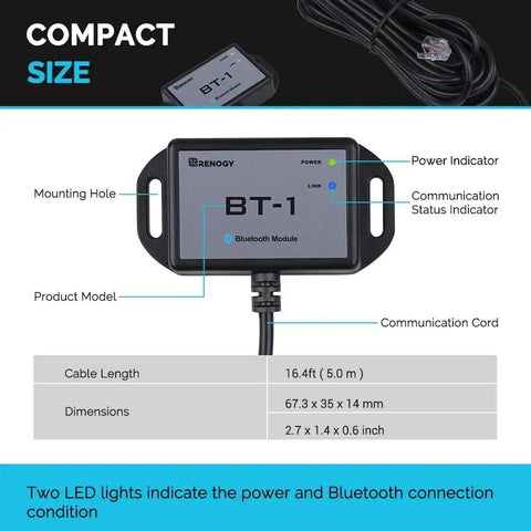 Dope Wireless Bluetooth Solar Adapter With Dc Home App Remote Tracking 82 Foot Range IP54 water resistant Bluetooth module with indicators.