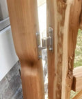 Installed wall mount gate hinges for 5/8 inch pin chain link fence post, heavy duty galvanized iron hardware pack of 4, outdoor rust resistant.